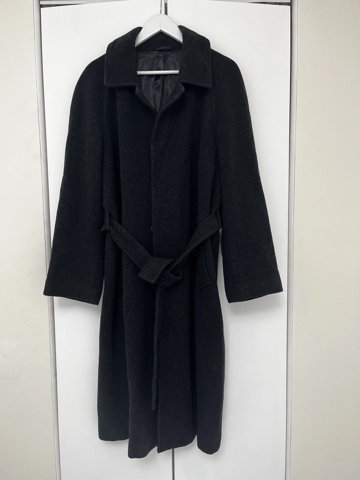 Men's Long Heavyweigth Wool Overcoat – Charcoal/Gray/Black– Belted Winter Coat image 1