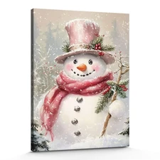 GSPQAZ Snowman Christmas Wall Art - Winter Holiday Canvas Print 18L x 12W, 2