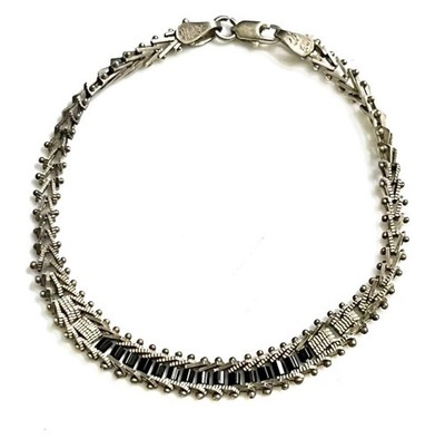 Signed, Vintage Taxco Jet Sterling Silver Bracelet