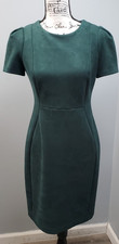 Calvin Klein Suede Sheath Dress Womens 6 Green Short Sleeve Crew Neck Back Zip