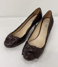 PRADA Ribbon Pumps Brown Round Toe Women’s Shoes Szie US7 EU37 Authentic