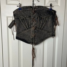 Pretty Little Thing Top Shape Brown Denim Lace Up Front Corset 6