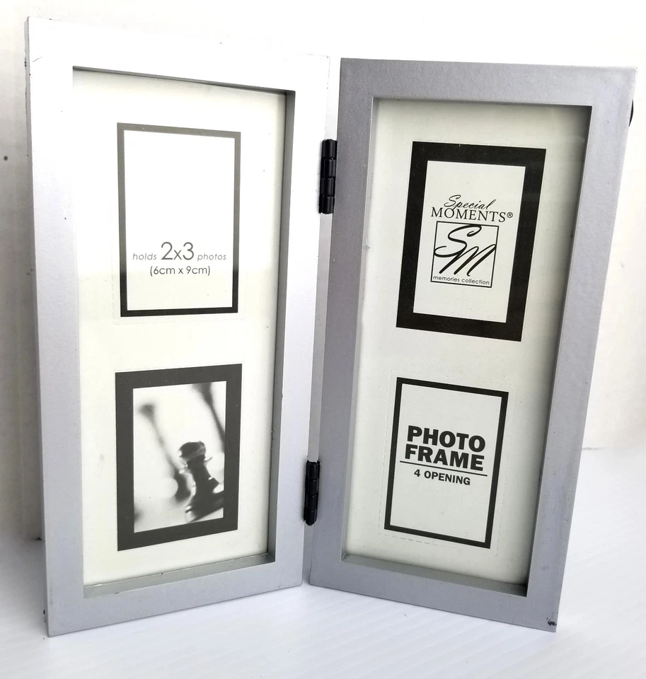 Special Moments Hinged Double Photo Frame NEW Silver 4 Opening 2x3 Table Display - Image 2 of 4