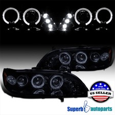 Fits 1998-2002 Honda Accord Halo Glossy Black Projector Headlights Smoke Led Bar