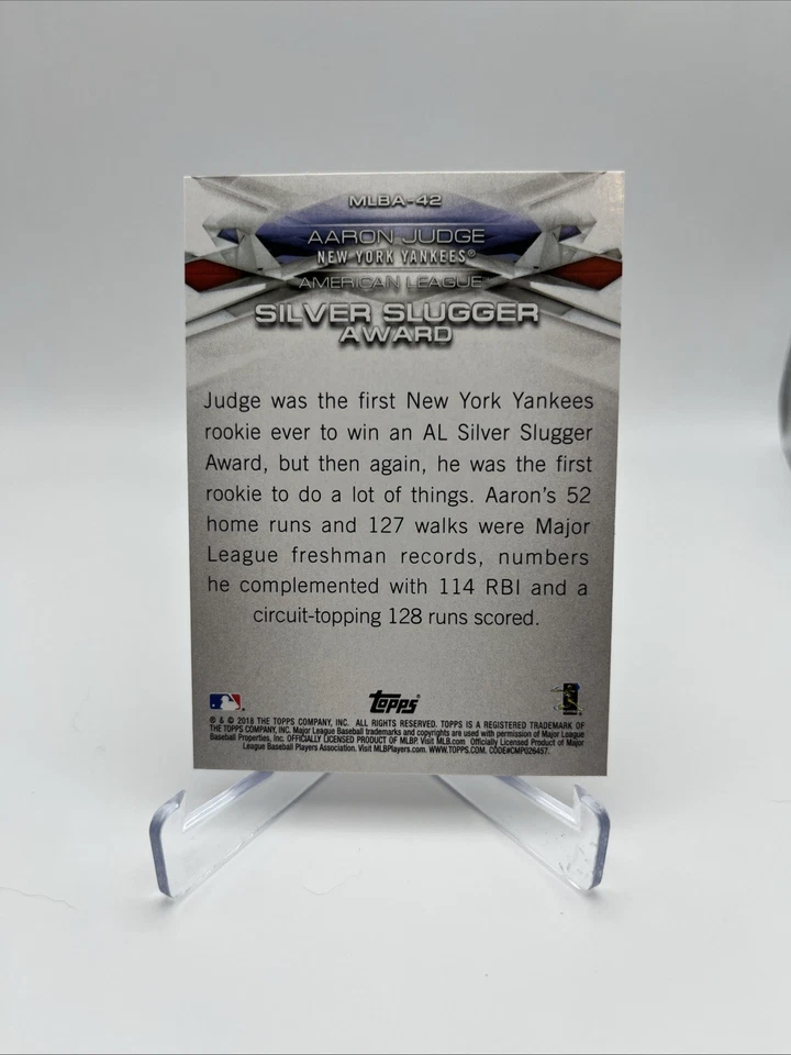 Aaron Judge 2018 Topps Silver Slugger Award insert #MLBA-42 - New York Yankees ￼ - Image 2 of 2