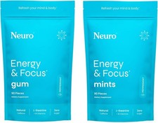 NEW Neuro Energy Focus Bundle - Natural Peppermint Nootropic Gum 90ct Mint