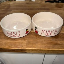 Rae Dunn x Peanuts NIBBLE/MUNCH Pet Bowl Set Snoopy Woodstock Puffer Jackets