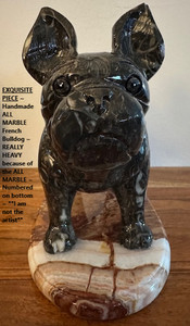 LARGE 10"Length Handmade MARBLE Boston Terrier Bulldog Sculpture Artist Numbered