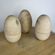Set of 3 Smooth Standable Unpainted Wooden Easter Eggs DIY Craft Different Sizes