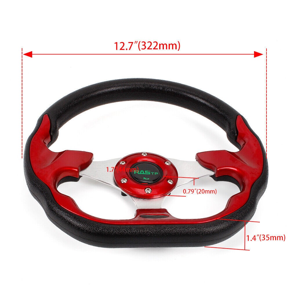 12.5" Universal Red D Shape Racing Steering Wheel w/ Quick Release Adapter Kit