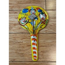 Vintage KIRCHHOF Tin Noisemaker Clown faces Balloons Made In USA 8.25”