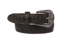 Kids Unisex Western Cowboy Belt Snake Print Leather Dark Brown Cinto Vaquero