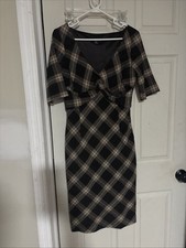 ZARA Brown & Beige Twist Front Check Print Wool Blend Dress Size M