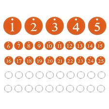 25PCS Number Tags 1-25, Number Key Tags Aluminum Numbered Tags, Orange