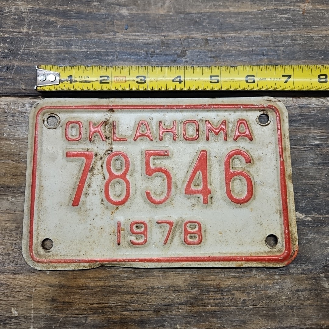 Oklahoma 1978 Motorcycle License Plate Tag Expired vtg 78546 | eBay