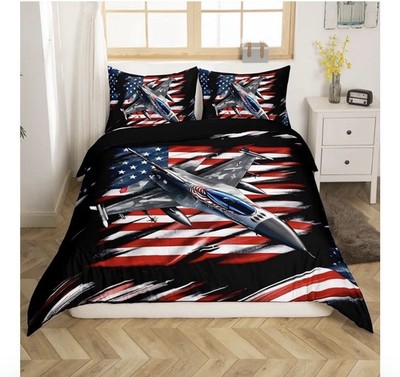 Lightning Tornado Twin Sheet Set, American Flag Bedding for Kids Teens [F]
