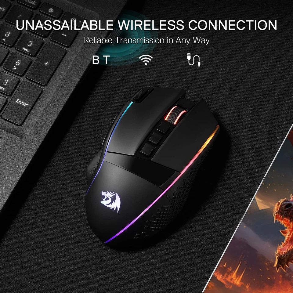 M991 Wireless Gaming Mouse, 26000 DPI 3-Mode Gamer Mice w/Rapid Fire Key, 9 M... - Image 3 of 4
