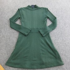 Maeve Sweater Dress Womens S Green Ribbed Knit Mock Neck Long Sleeve Fit Flare