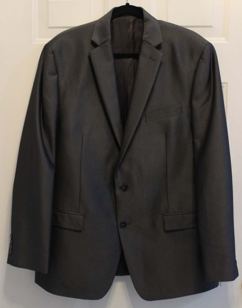 Calvin Klein Men's Blazer Size 44L Gray 2-Button Sport Coat Jacket Herringbone