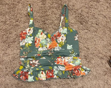 NWOT SZ XSMALL B.O.G. Collective Green Floral Bustier Crop Top Boho OLIVE