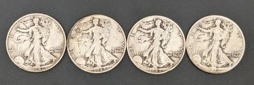 Lot of (4) 1942-P Walking Liberty Silver Half Dollars - 90% Silver Bullion Junk