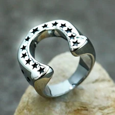 Vintage Lucky Star Horseshoe Ring Stainless Steel Men Women Biker Hip Hop Ring