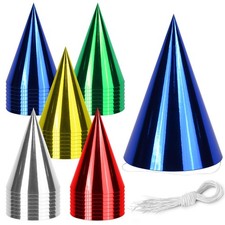 40 Pack Colorful Birthday Party Hats for Kids Small Metallic Foil Cone Hat Pa...