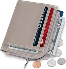 SERMAN BRANDS Wallet Women Zipper Rfid Blocking Small Compact Luxury Taupe 