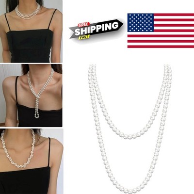 Trendy Long Cream Pearl Necklace 8MM Perfect Gift for Birthdays and Celebrations