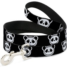 Dog Leash 6-FEET Panda Bear Cartoon2 Black/White WIDE 1.5"