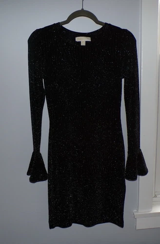 Abito donna nero MICHAEL KORS MK metallizzato scintillante manica lunga taglia XS