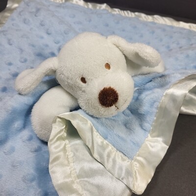Blankets and Beyond White Puppy Dog Silky Dot Blue Security Baby