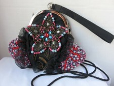 Black Beaded Party Evening Bag Prom Purse Cocktail Wristlet Clutch Shoulder Bag
