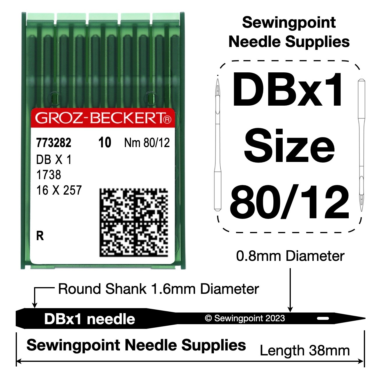 Groz Beckert Industrial Sewing Machine Needles DBx1 1738 16x257 R DB1