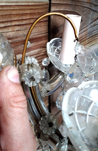 24cm ur alte messing wand lampe leuchte kristall lüster barock stil - Bild 5 von 7