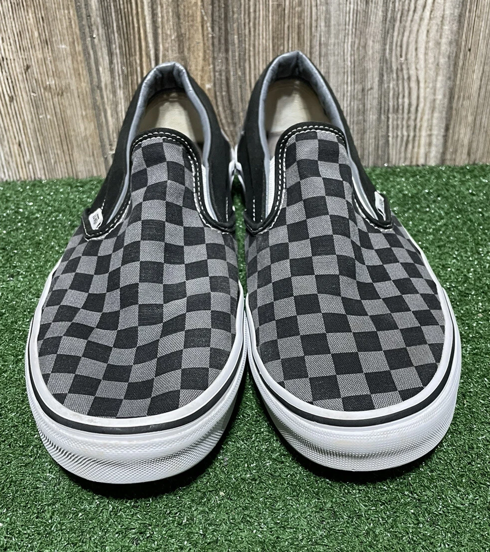 VANS CLASSIC CHARCOAL WHITE CHECKERBOARD SLIP ONS Size 10 EUC eBay