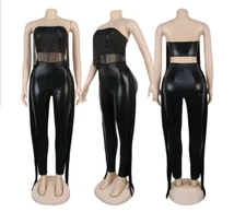 Women Tracksuit Sexy Two Piece Set Off Shoulder Tassel Crop Top+Pants Outfits #Q