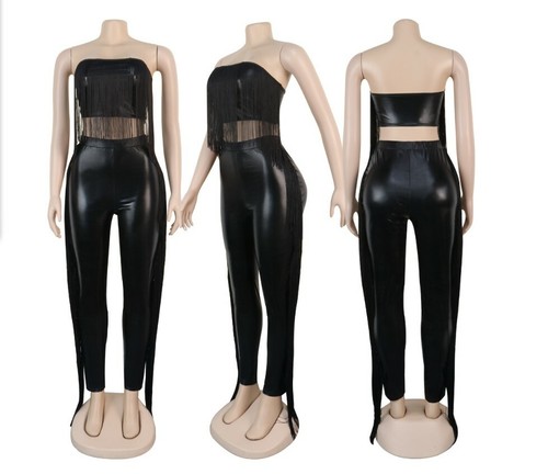Mujeres Chándal sexy conjunto de dos piezas del hombro Borla Crop Top +  Pantalones Trajes # P | eBay