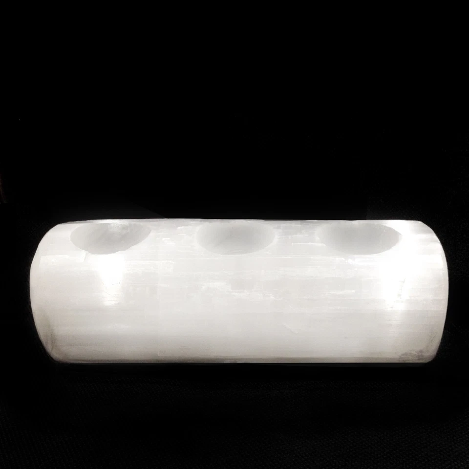 SET OF 2 ~ Natural Selenite Crystal Candle Holder 3 Hole Log Handmade CHARGE - Image 2 of 4