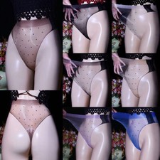 Oily Shiny Seamless Thongs for Women Sheer Polka Dot Briefs Wet Look Underwear