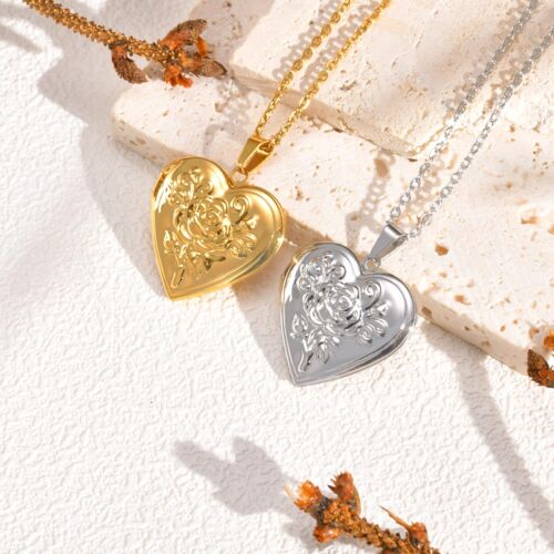 Custom Women Heart Photo Frame Necklaces Locket Openable Pendant Valentines Day - Picture 6 of 19