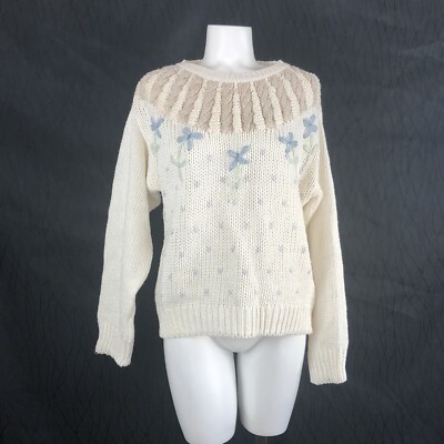 JJ Fargo Hand Knit Women's Ramie Spring Cream Sweater Vintage Chunky Large 