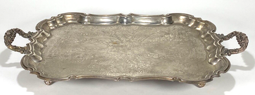 Leonard Silver Footed Serving Tray w Handles-Engraved - 18.75 x 13.75" + Handles - Picture 2 of 7