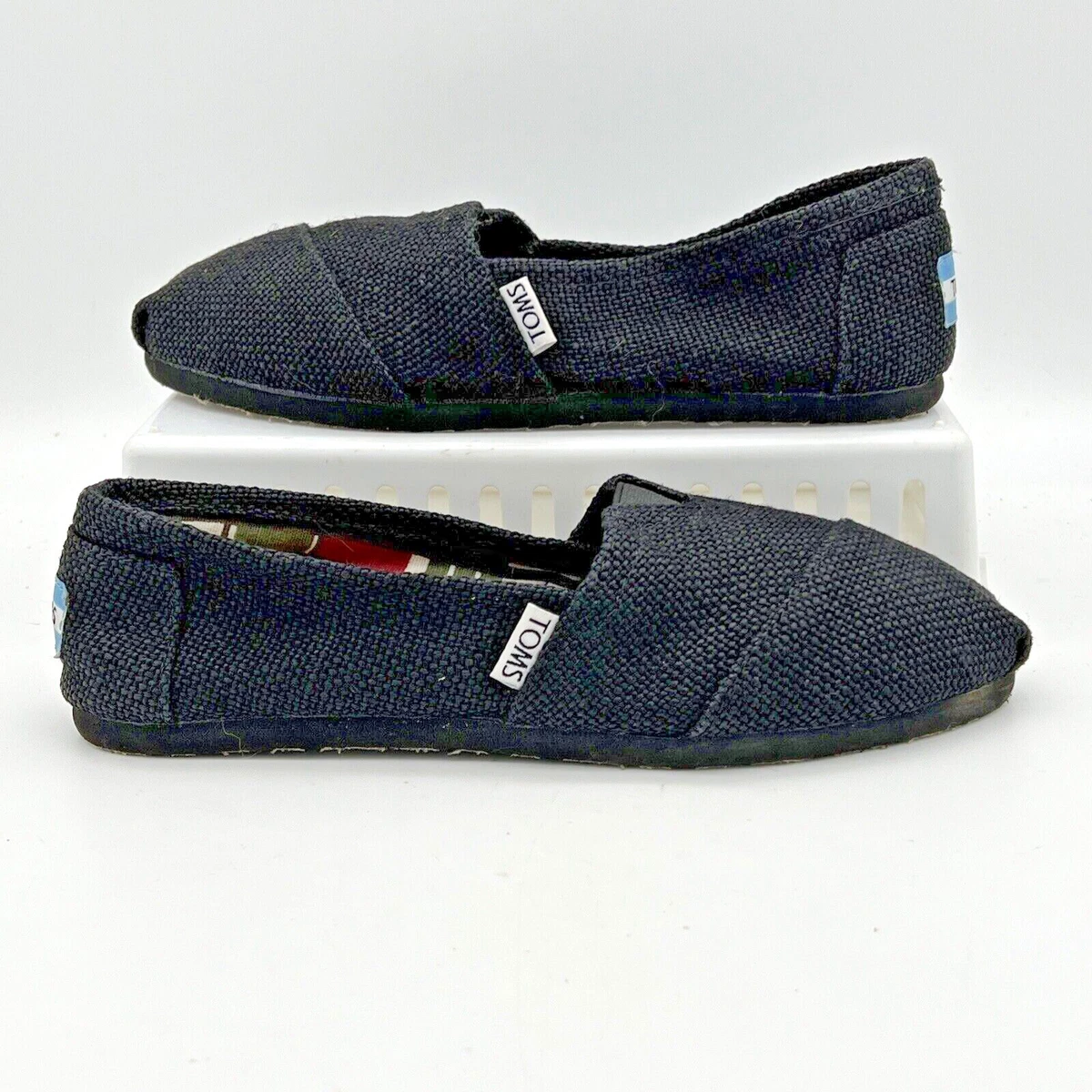 Toms Slip On Shoes Womens 6 Black Jute Canvas Flat Espadrilles