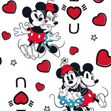 BTHY Disney Mickey Minnie Mouse I Heart U White Cotton Fabric By Half Yard
