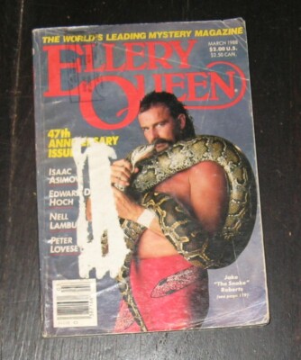 Ellery Queen Mystery magazine Jake Roberts THE SNAKE March 1988 Isaac Asimov