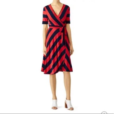 Tory Burch Navy Blue Red Striped Jersey Wrap Dress Size XS Short Sleeve V  Neck | eBay