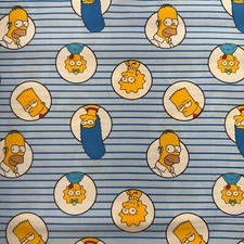 The Simpsons Fabric BY1/2Y 100 Cotton Quilting Blue Stripes Bart Homer Marge BT