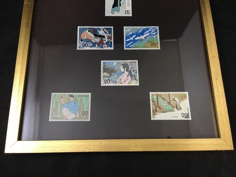 Conjunto de estampillas japonesas enmarcadas años 70 doncellas arte geisha símbolos nacionales cuentos de hadas Foto 3 de 4