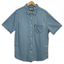 Levi's Men’s Button-Up Cotton Shirt Size M Blue Classic Fit Casual Short Sleeve